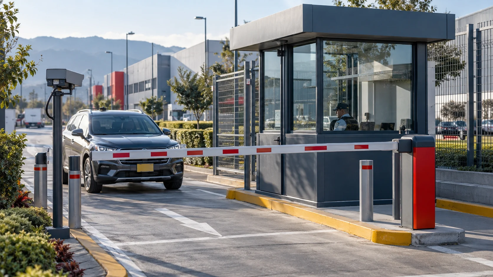 Control de acceso vehicular y seguridad perimetral; imagen ilustrativa generada con IA
